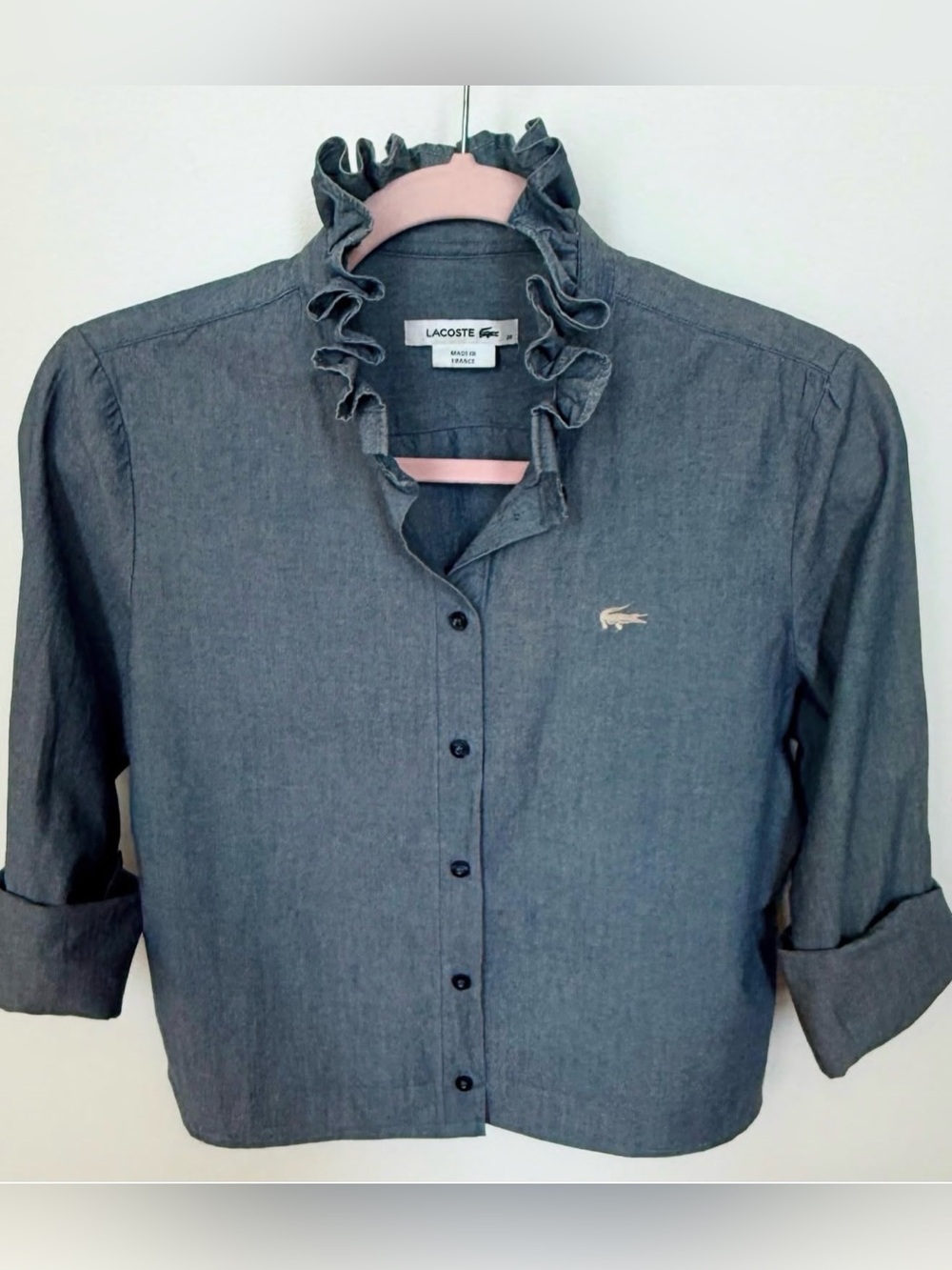 Lacoste chambray Ruffled Collar Button-Up Shirt